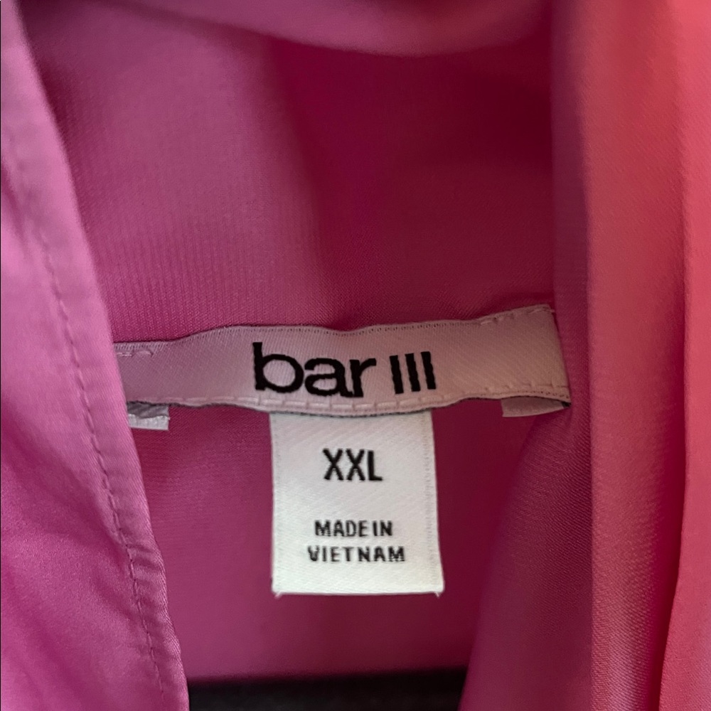 Bar III Vibrant Pretty in Pink Satin Blouse w/ neck tie & elastic cuffs size XXL - Picture 13 of 17